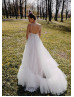 Spaghetti Straps Light Pink Satin Ivory Tulle Airy Wedding Dress